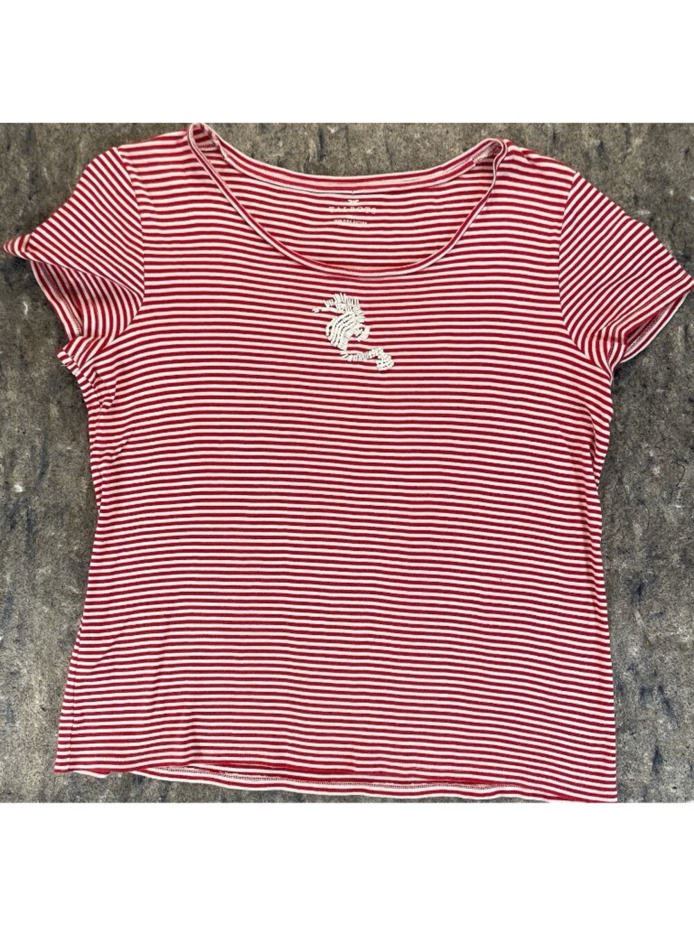 Talbots Red And White Stripe T-shirt Sea Horse Bead Appliqué XL